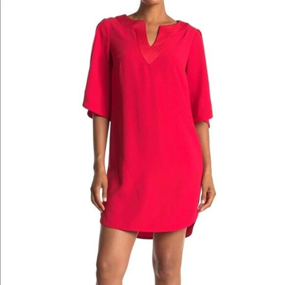 NWT TRINA TURK Women's Clairette Split Neck Shift Dress XS  Roja  Red